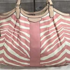 Coach Devin Pink Tulle Peyton Zebra Animal Print Zip Top Shoulder Bag Tote